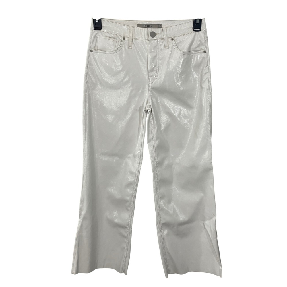 HUDSON Rosie High Rise Patent Egret Faux Leather Cropped Wide‎ Leg Pants Size 27 - Picture 3 of 13